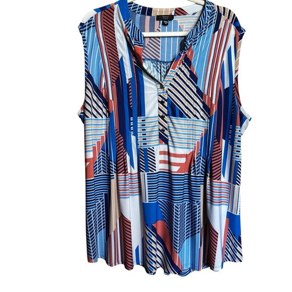 Cocomo Top Women 3X Multicolor Geometric Print Stretch Sleeveless Blouse - Picture 1 of 9